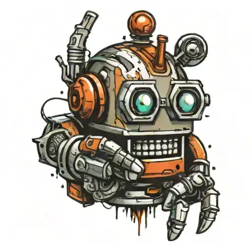 robot with thumbs up but inside head everything is clumsy tattoo design idea
