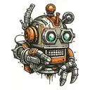 robot with thumbs up but inside head everything is clumsy tattoo design idea