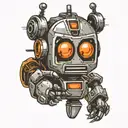 robot with thumbs up but inside head everything is clumsy tattoo design idea