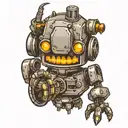 robot with thumbs up but inside head everything is clumsy tattoo design idea