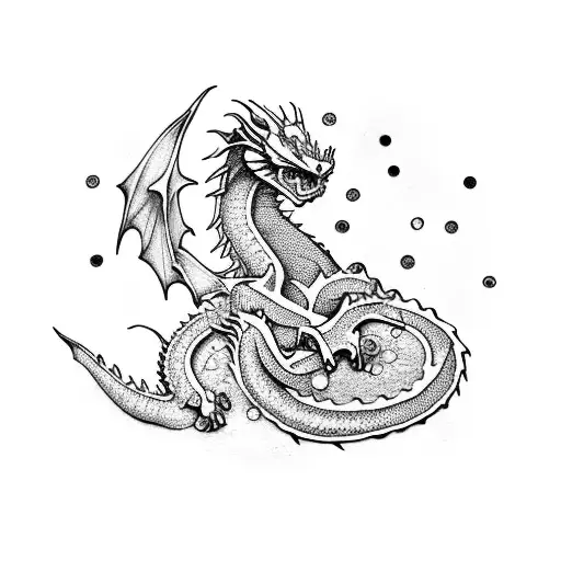 dragon eating a sand clock tattoo design idea
