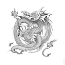 dragon eating a sand clock tattoo design idea