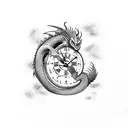 dragon eating a sand clock tattoo design idea