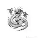 dragon eating a sand clock tattoo design idea