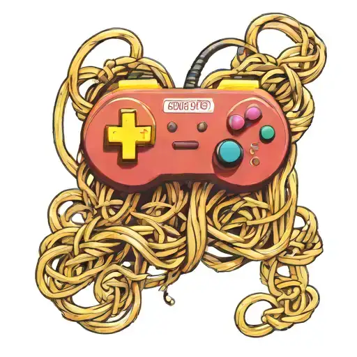 nintendo controller intertwined with spaghetti   tattoo design idea
