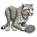 A cheetah with WWE championship belts wrapped around its body, showcasing strength and agility tattoo design idea