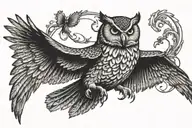 owl, raven flying tattoo design idea