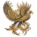 Phoenix with names Isabelle and Theodore tattoo design idea