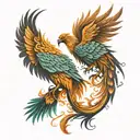 Phoenix with names Isabelle and Theodore tattoo design idea