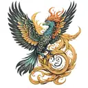 Phoenix with names Isabelle and Theodore tattoo design idea