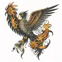 Phoenix with names Isabelle and Theodore tattoo design idea