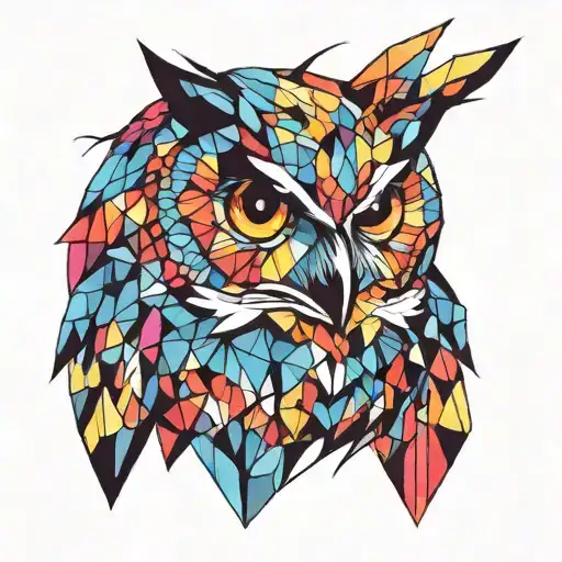animal owl geometric shape tattoo design idea