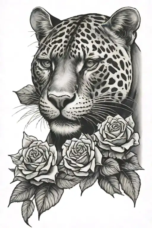ragata panther with roses tattoo design idea
