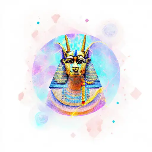 Anubis, the Egyptian god of death, floating in space surrounded by constellations tattoo design idea