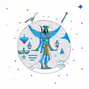 Anubis, the Egyptian god of death, floating in space surrounded by constellations tattoo design idea