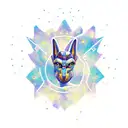 Anubis, the Egyptian god of death, floating in space surrounded by constellations tattoo design idea