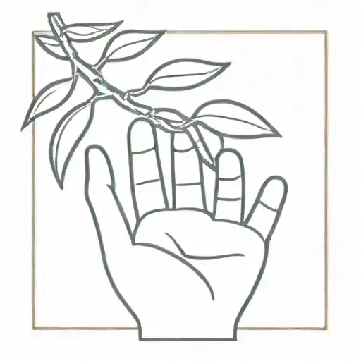A hand emoji symbolizing "little" holds a tree between its fingers tattoo design idea