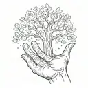 A pinching hand emoji holds a tree between its fingers  tattoo design idea