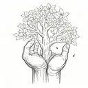 A pinching hand emoji holds a tree between its fingers  tattoo design idea