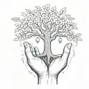 A pinching hand emoji holds a tree between its fingers  tattoo design idea