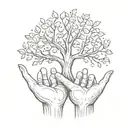 A pinching hand emoji holds a tree between its fingers  tattoo design idea
