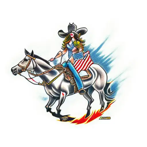 cowgirl  riding a nuclear warhead tattoo design idea