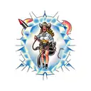 cowgirl  riding a nuclear warhead tattoo design idea