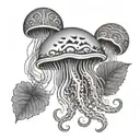 A jellyfish with grateful dead inspired patterns and symbols tattoo design idea