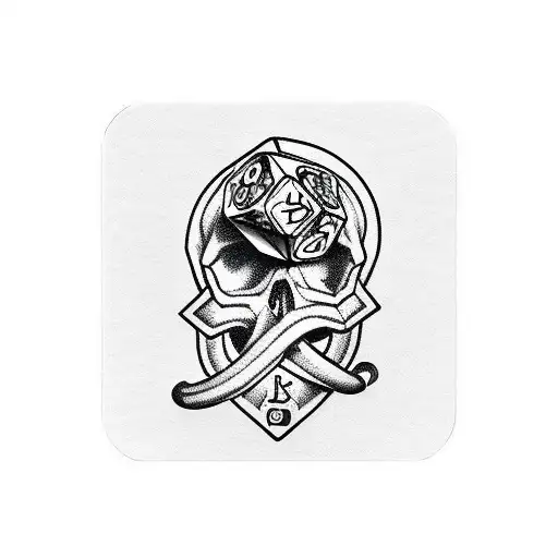 half sleeve forearm tatoo with skull snake in skull head - dice two dice - poker cards on top of skull 3 cards  tattoo design idea