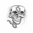 skull with snake with poker cards with two dice  tattoo design idea