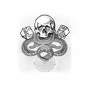 skull with snake with poker cards with two dice  tattoo design idea