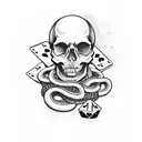 skull with snake with poker cards with two dice  tattoo design idea