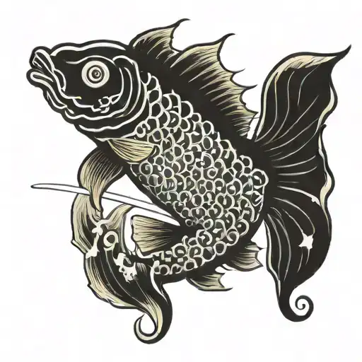 f the wrest the latters 金魚になる= become a goldfish stake vertical letter which somer room in between them so there can be  tattoo design idea