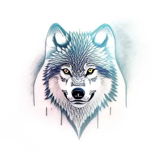 a cub wolf looking into a refelctive lake to see a grown up self tattoo design idea