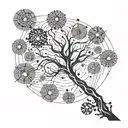 decision tree, strict regimented lines. neural network, AI, process of thought tattoo design idea