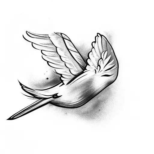 dove flying with olive branch in beak in the wind tattoo design idea