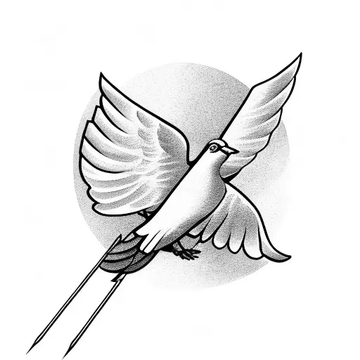 dove flying with olive branch turning into arrows tattoo design idea