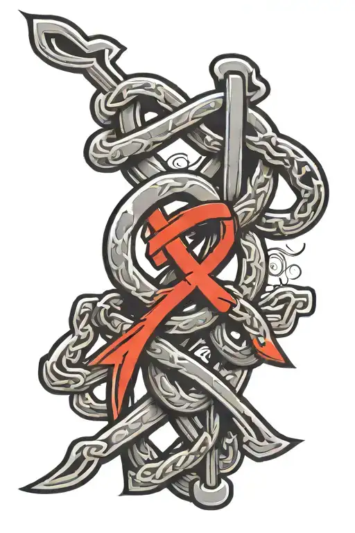 Love sign in Chinese with the eternal knot in red below tattoo design idea