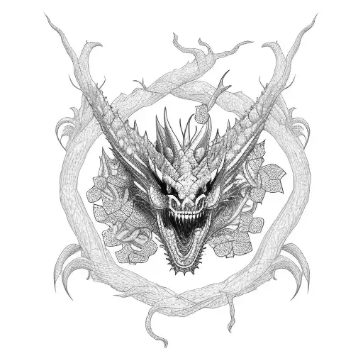 dragon spine tattoo wrapped around vines with flowers  tattoo design idea