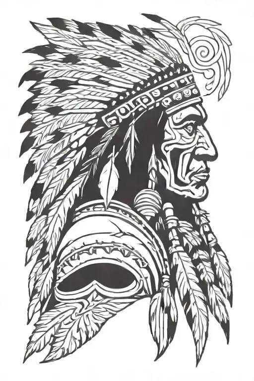 native american chief head, profile straight tattoo design idea