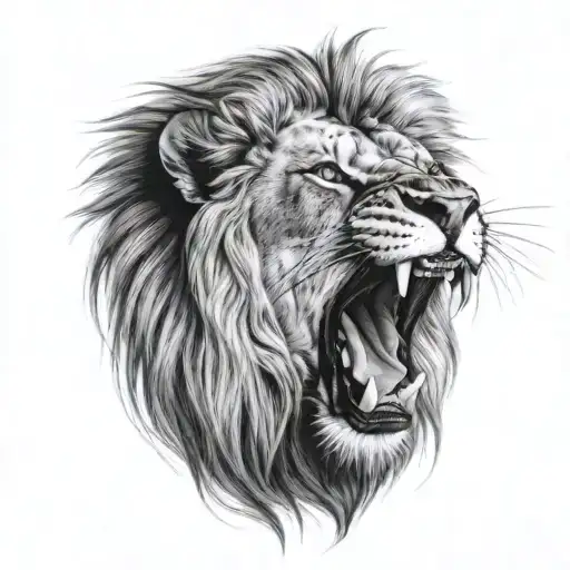 huge lion with open mouth tattoo design idea