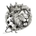huge lion and a large soccer ball with a vertical crown tattoo design idea