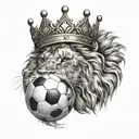 huge lion and a large soccer ball with a vertical crown tattoo design idea
