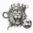 huge lion with open and angry mouth and a large soccer ball with a vertical crown tattoo design idea