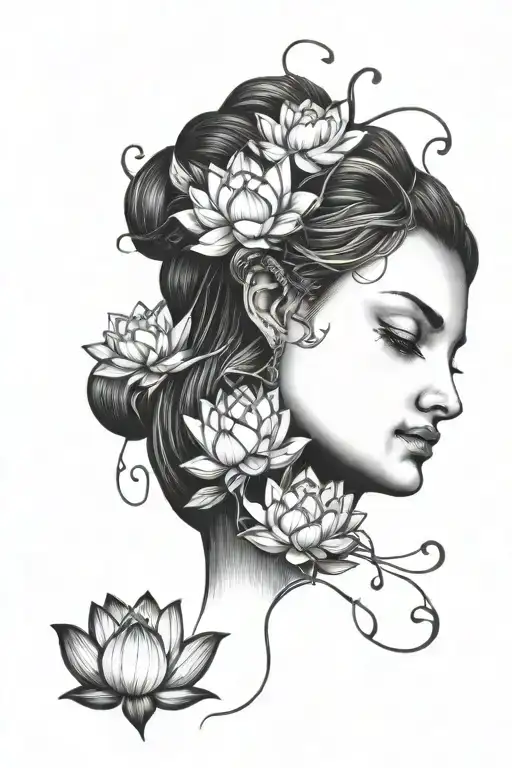 lotus flowers intertwining Athena the Greek goddess looking down at atlas the Greek god tattoo design idea