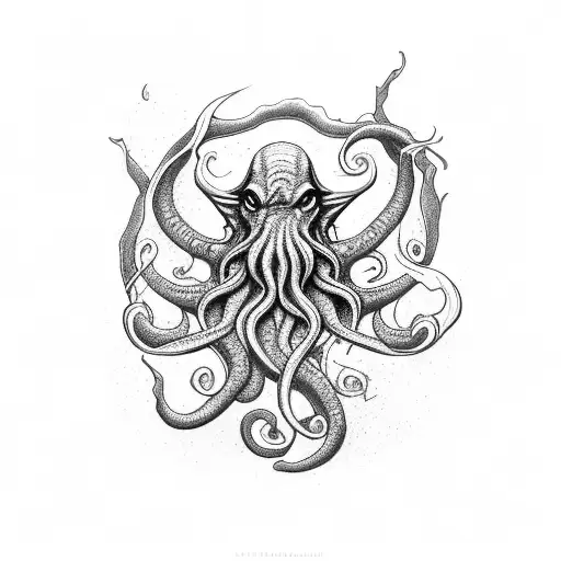 Cthulhu emerging from the depths of the ocean tattoo design idea