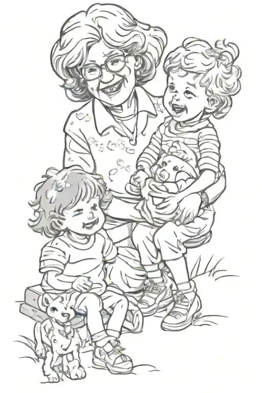 grandmother with grandkids playing tattoo design idea