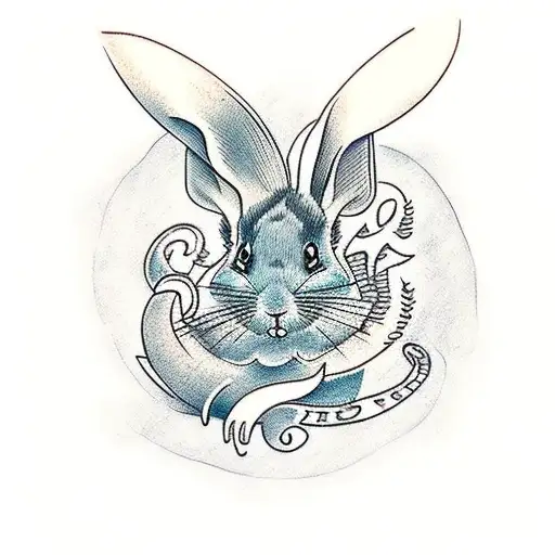 A traditional tattoo featuring a serene forest landscape with hidden rodent and lagomorph motifs tattoo design idea