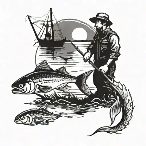fisherman silluette  tattoo design idea