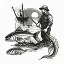 fisherman silluette  tattoo design idea